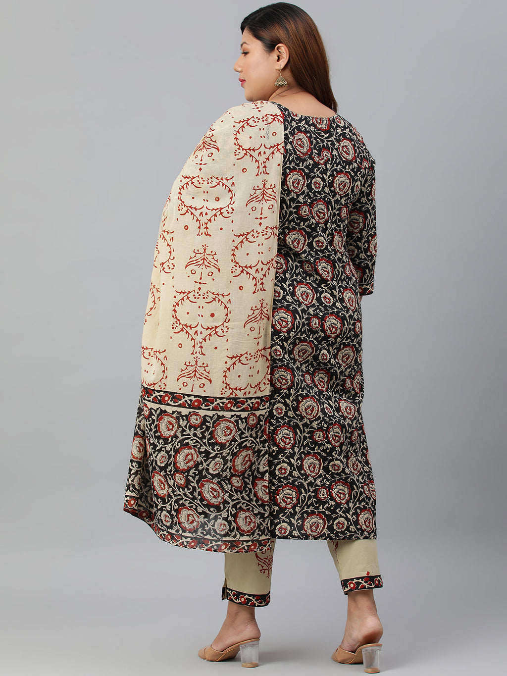 Janasya XL LOVE by Janasya Women's Plus Size Black Cotton Kurta With Pant and Dupatta | Grocsy