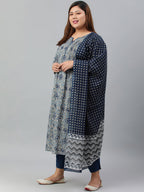 Janasya XL LOVE by Janasya Women's Plus Size Grey Cotton Kurta With Pant and Dupatta | Grocsy