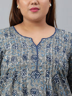 Janasya XL LOVE by Janasya Women's Plus Size Grey Cotton Kurta With Pant and Dupatta | Grocsy