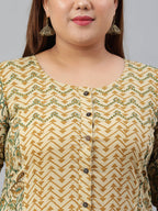 Janasya XL LOVE by Janasya Women's Plus Size Beige Cotton Kurta With Pant and Dupatta | Grocsy
