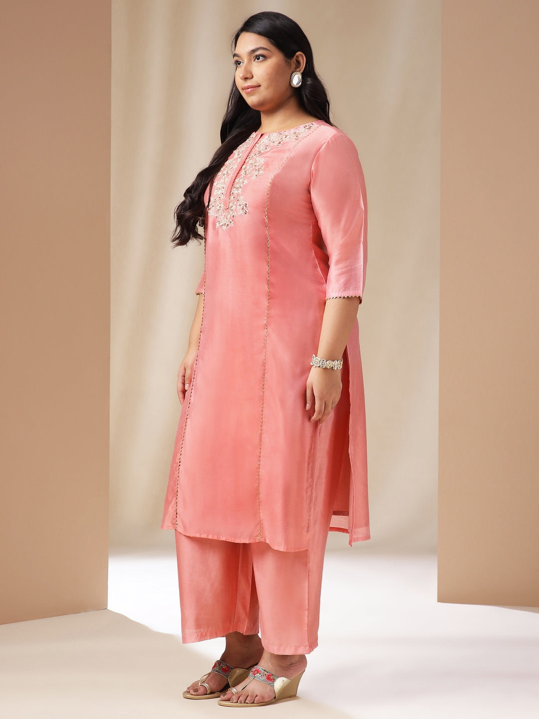 Janasya Pink Chanderi Embellished Set | Grocsy