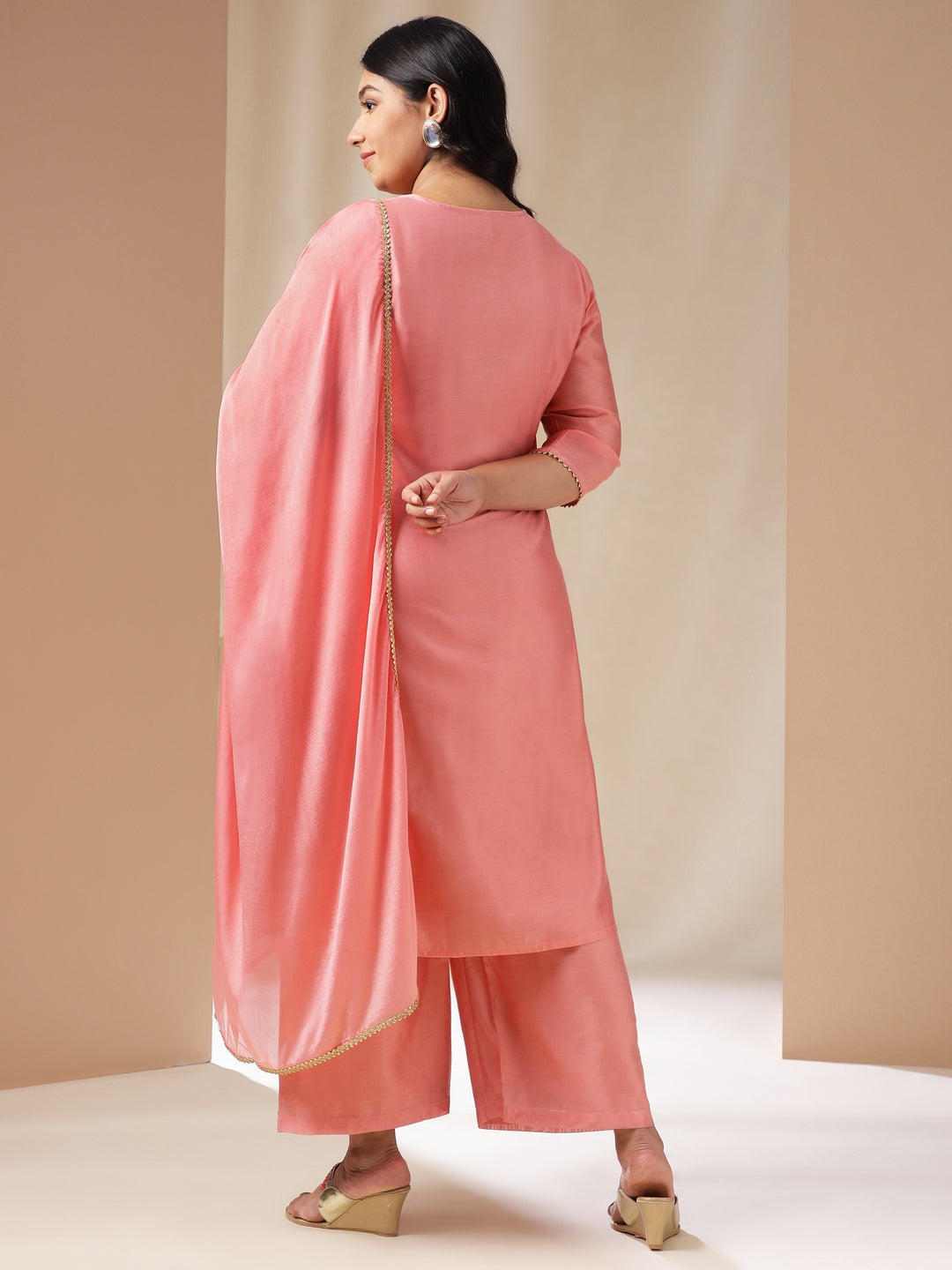 Janasya Pink Chanderi Embellished Set | Grocsy