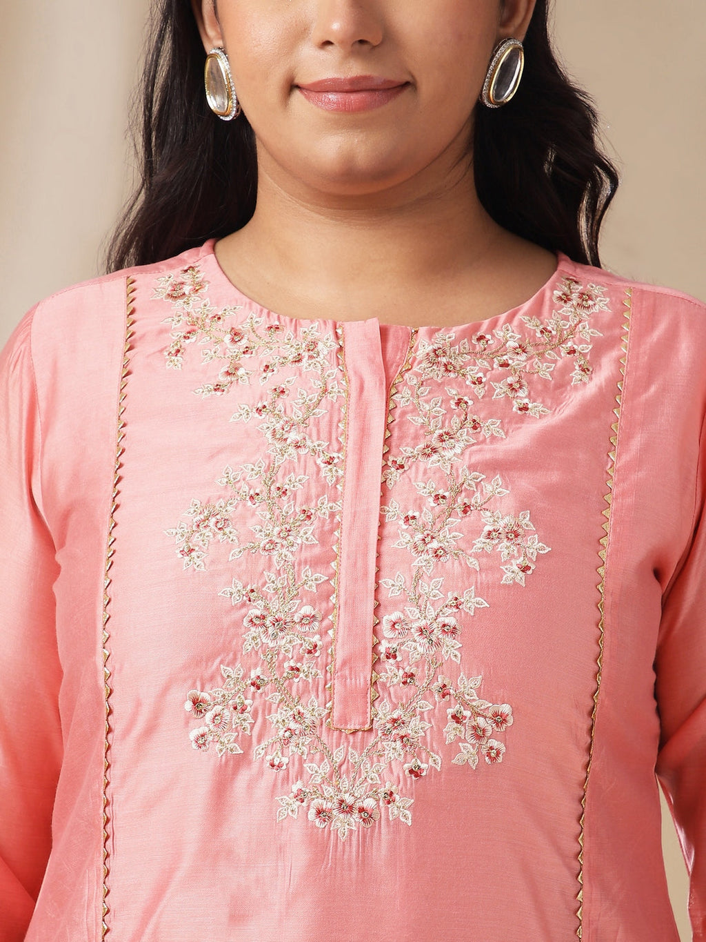 Janasya Pink Chanderi Embellished Set | Grocsy