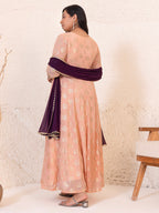 Janasya Peach Georgette Foil Printed Set | Grocsy