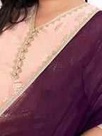 Janasya Peach Georgette Foil Printed Set | Grocsy