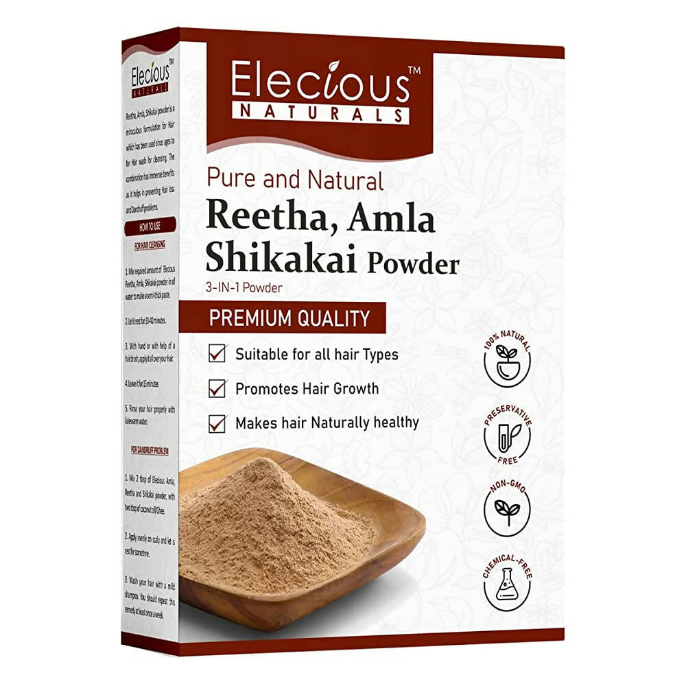 Elecious Naturals Amla, Reetha, Shikakai 3-in-1 Powder For Hair Cleanser | Grocsy