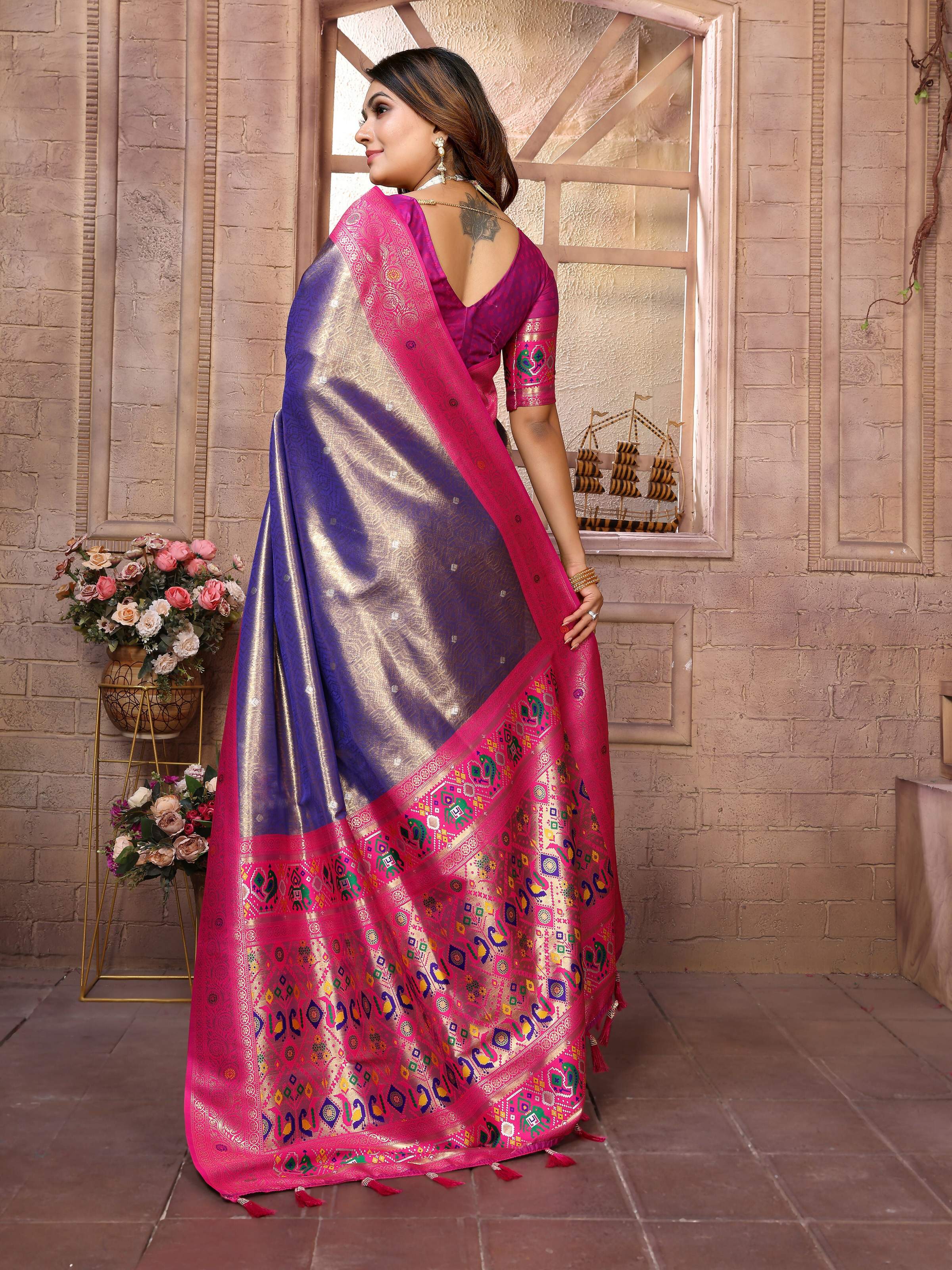Aastha Fashion Purple Banarasi Tissue Silk Weaving Saree | Grocsy