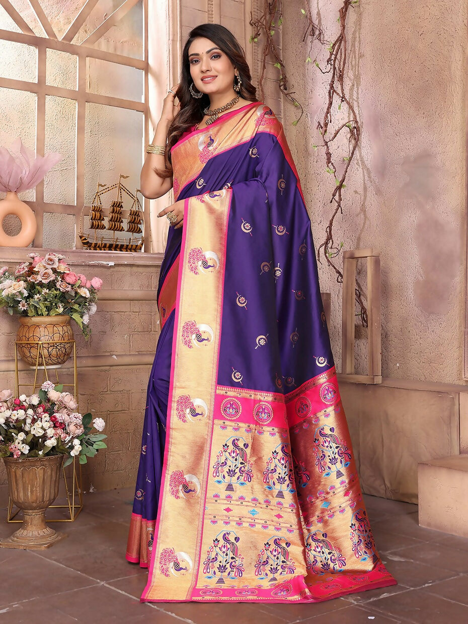 Joban Fashion Paithani Purple Woven Soft Silk Saree | Grocsy