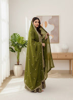 Prazu Fashion Mahendi Jimmy Silk Sequin Embroidered Sharara Suit | Grocsy