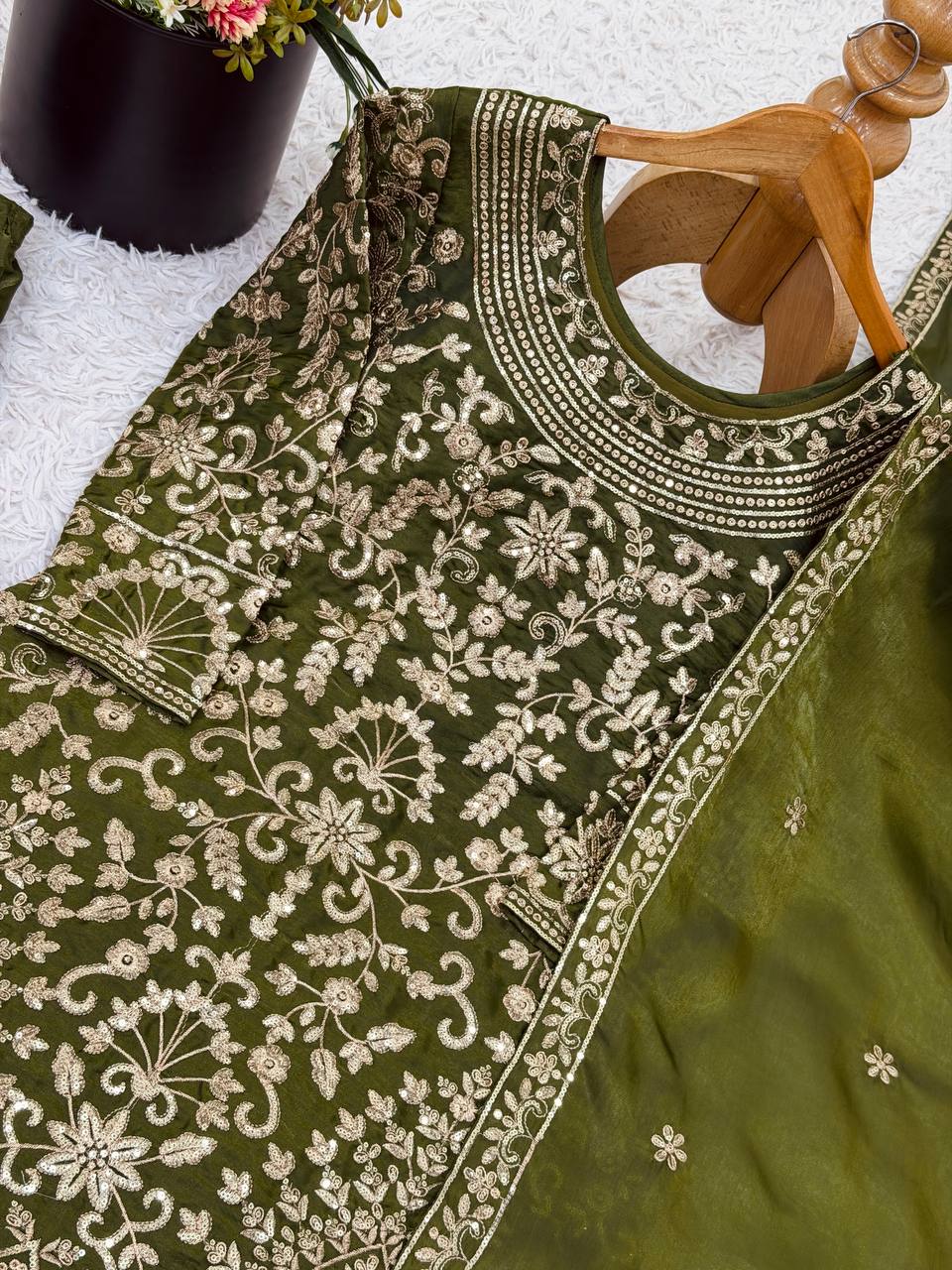 Prazu Fashion Mahendi Jimmy Silk Sequin Embroidered Sharara Suit | Grocsy