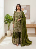 Prazu Fashion Mahendi Jimmy Silk Sequin Embroidered Sharara Suit | Grocsy