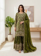 Prazu Fashion Mahendi Jimmy Silk Sequin Embroidered Sharara Suit | Grocsy