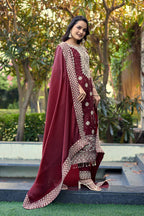 Prazu Fashion Dark Maroon Jimmy Silk Sequin Embroidered Salwar Suit | Grocsy