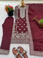 Prazu Fashion Dark Maroon Jimmy Silk Sequin Embroidered Salwar Suit | Grocsy
