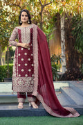 Prazu Fashion Dark Maroon Jimmy Silk Sequin Embroidered Salwar Suit | Grocsy