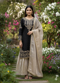 Prazu Fashion Black Jimmy Silk Embroidery Dori Sequence Palazzo Suit | Grocsy