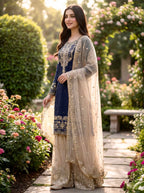 Prazu Fashion Blue Jimmy Silk Embroidery Dori Sequence Palazzo Suit | Grocsy