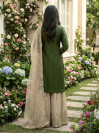 Prazu Fashion Green Jimmy Silk Embroidery Dori Sequence Palazzo Suit | Grocsy