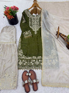 Prazu Fashion Green Jimmy Silk Embroidery Dori Sequence Palazzo Suit | Grocsy
