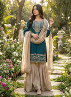 Prazu Fashion Rama Jimmy Silk Embroidery Dori Sequence Palazzo Suit | Grocsy