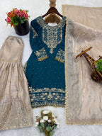 Prazu Fashion Rama Jimmy Silk Embroidery Dori Sequence Palazzo Suit | Grocsy