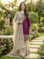 Prazu Fashion Wine Jimmy Silk Embroidery Dori Sequence Palazzo Suit | Grocsy