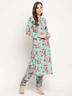 Ahalyaa Women Green Floral Printed Regular Kurta Churidar Set & With Dupatta | Grocsy