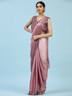 Purple Ombre Satin Georgette Plain Ready to wear Saree with stitched Blouse - Vrinda | Grocsy