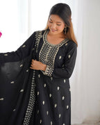 Teeya Creation Black Color Pure Chinnon Silk Embroidery Work Functional Wear Salwar Suit | Grocsy
