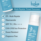 Bake 2% Multi Peptide Tinted Sunscreen Gel SPF 70 PA+++ | Grocsy