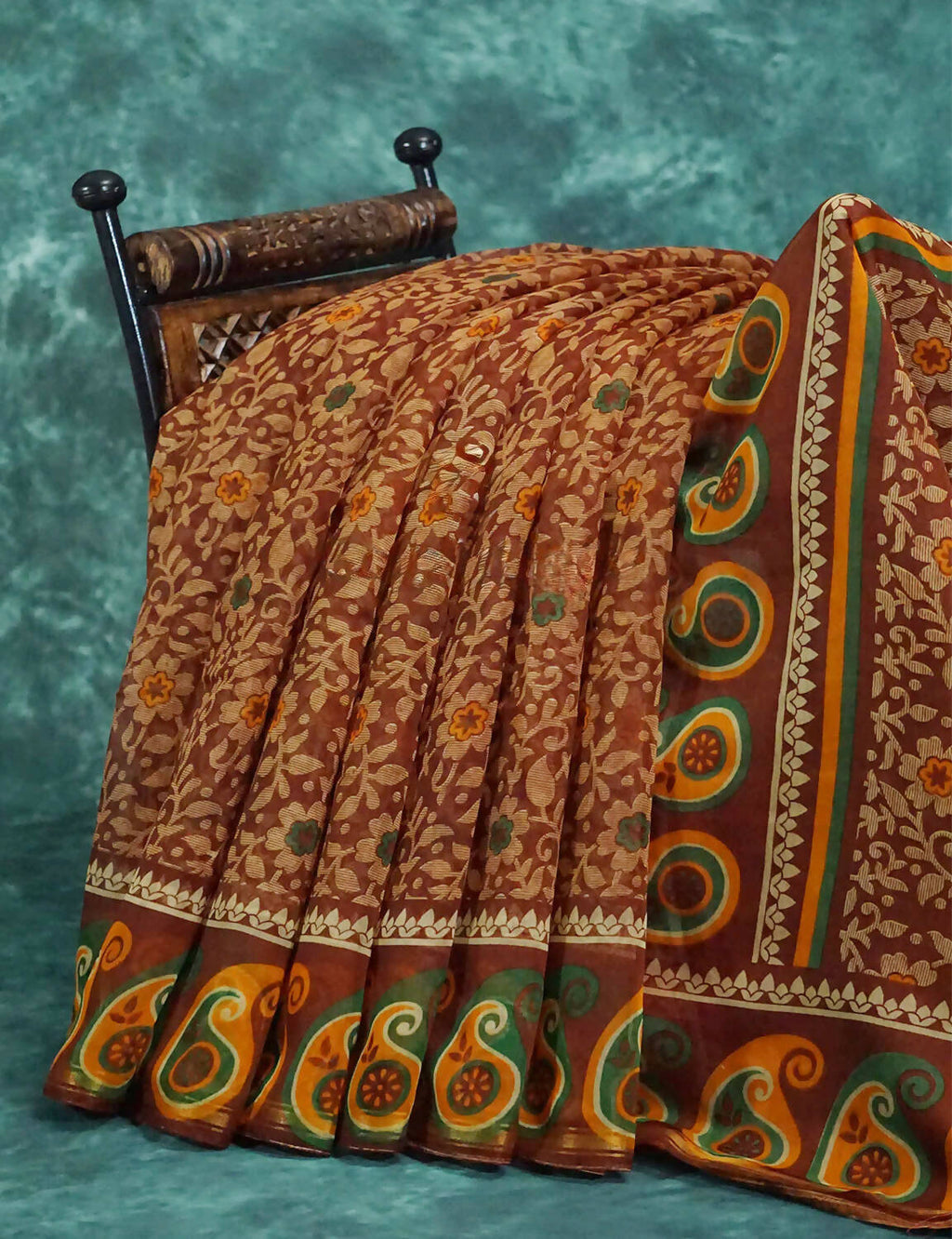 Maroon Brown Mix Floral PrintSemi Chanderi Saree By Gayathri Reddy Designer Studio | Grocsy