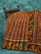 Maroon Brown Mix Floral PrintSemi Chanderi Saree By Gayathri Reddy Designer Studio | Grocsy