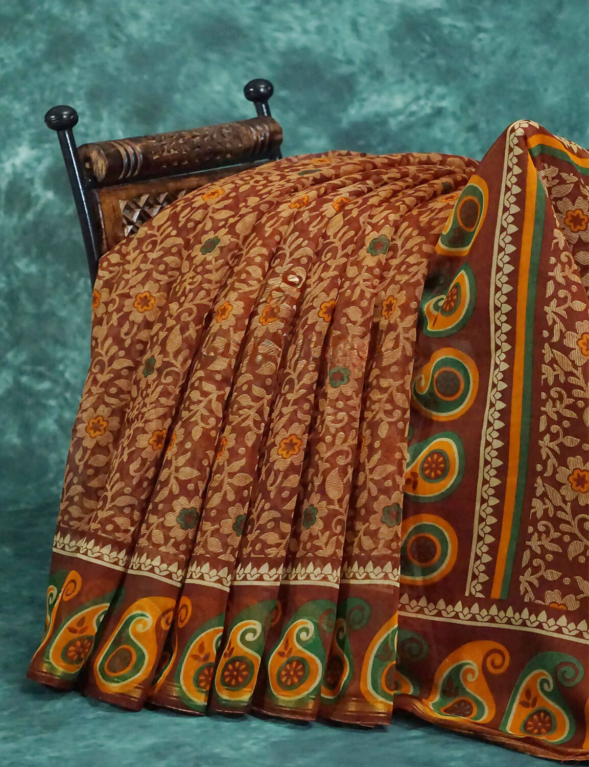 Maroon Brown Mix Floral PrintSemi Chanderi Saree By Gayathri Reddy Designer Studio | Grocsy