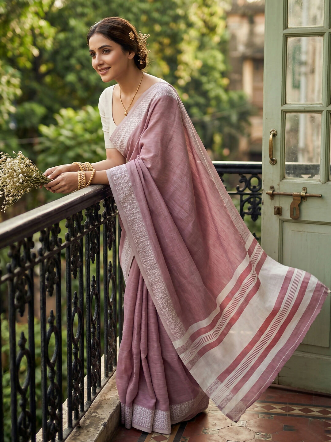Shree Shyam Fashion Magenta Linen Saree | Grocsy