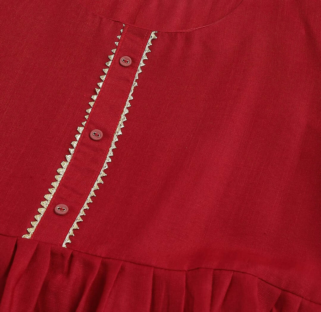Red Poly Cotton Solid Nayra Cut Kurta - Tirtha | Grocsy