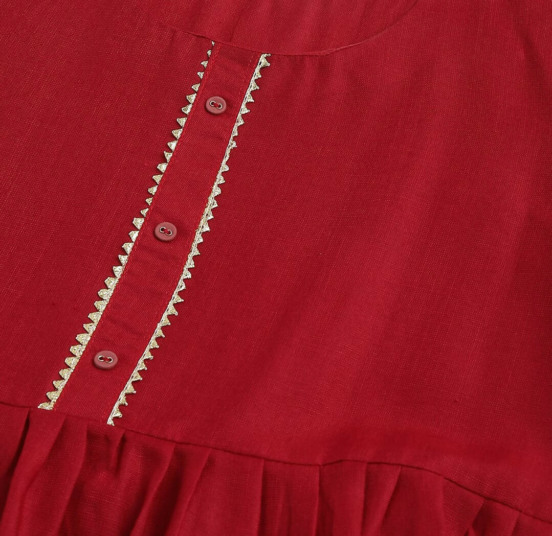 Red Poly Cotton Solid Nayra Cut Kurta - Tirtha | Grocsy