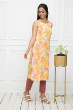 Myshka Multi Floral Women Cotton Straight Round Neck Kurtas | Grocsy