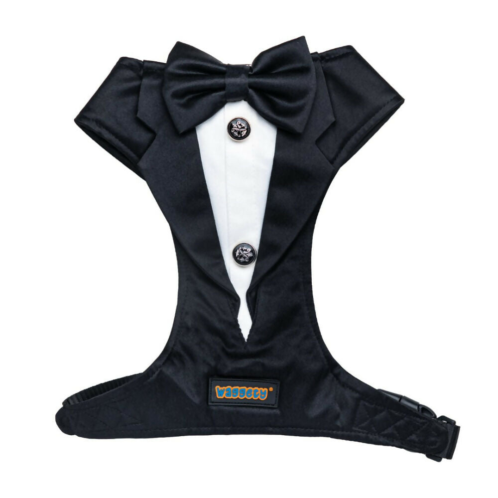 Waggety Tuxedo Dog Harness - Stylish Black & White Design, Adjustable Fit, Durable Fabric, Elegant Pet Harness for Dogs | Grocsy