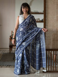 Suta Blue Floral Pure Cotton Saree | Grocsy