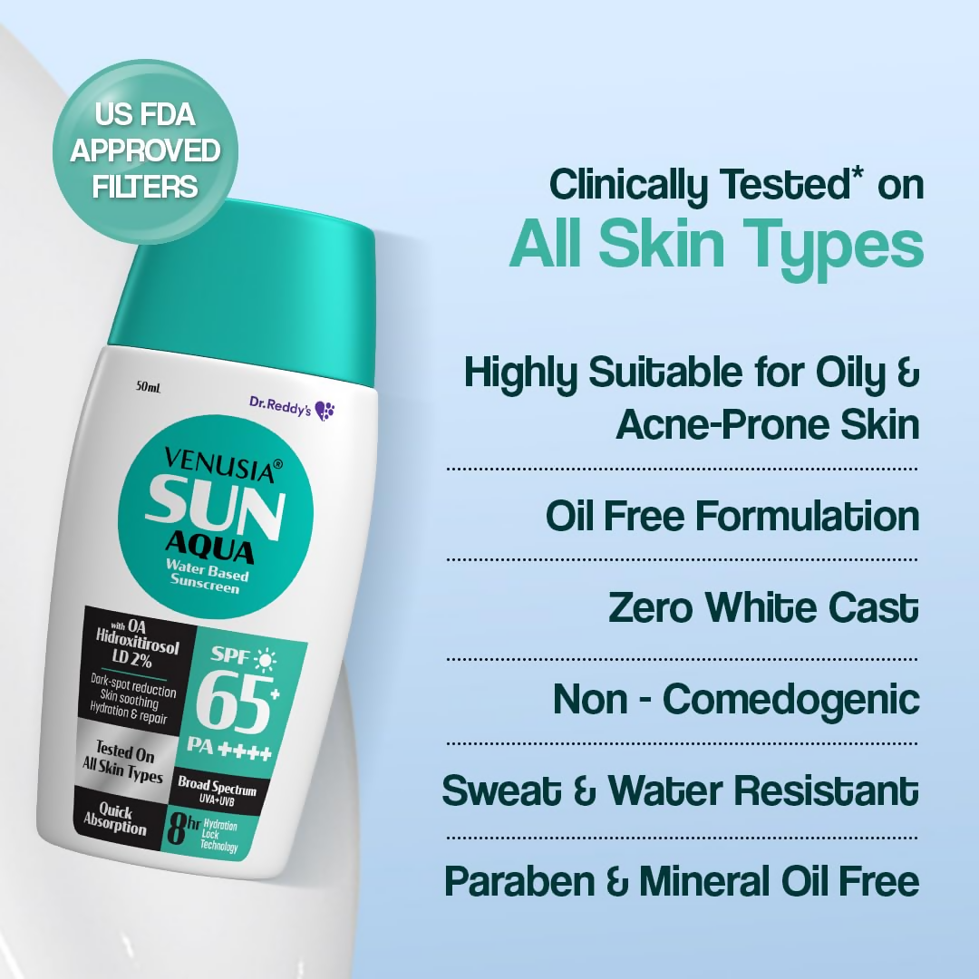 Dr. Reddy's Venusia Sun Aqua Water Based Sunscreen SPF 65 For Oily & Acne Skin | Grocsy