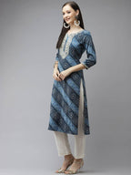 Yufta Women Blue Bandhani Printed Regular Gotta Patti Kurta with Palazzo & With Dupatta | Grocsy