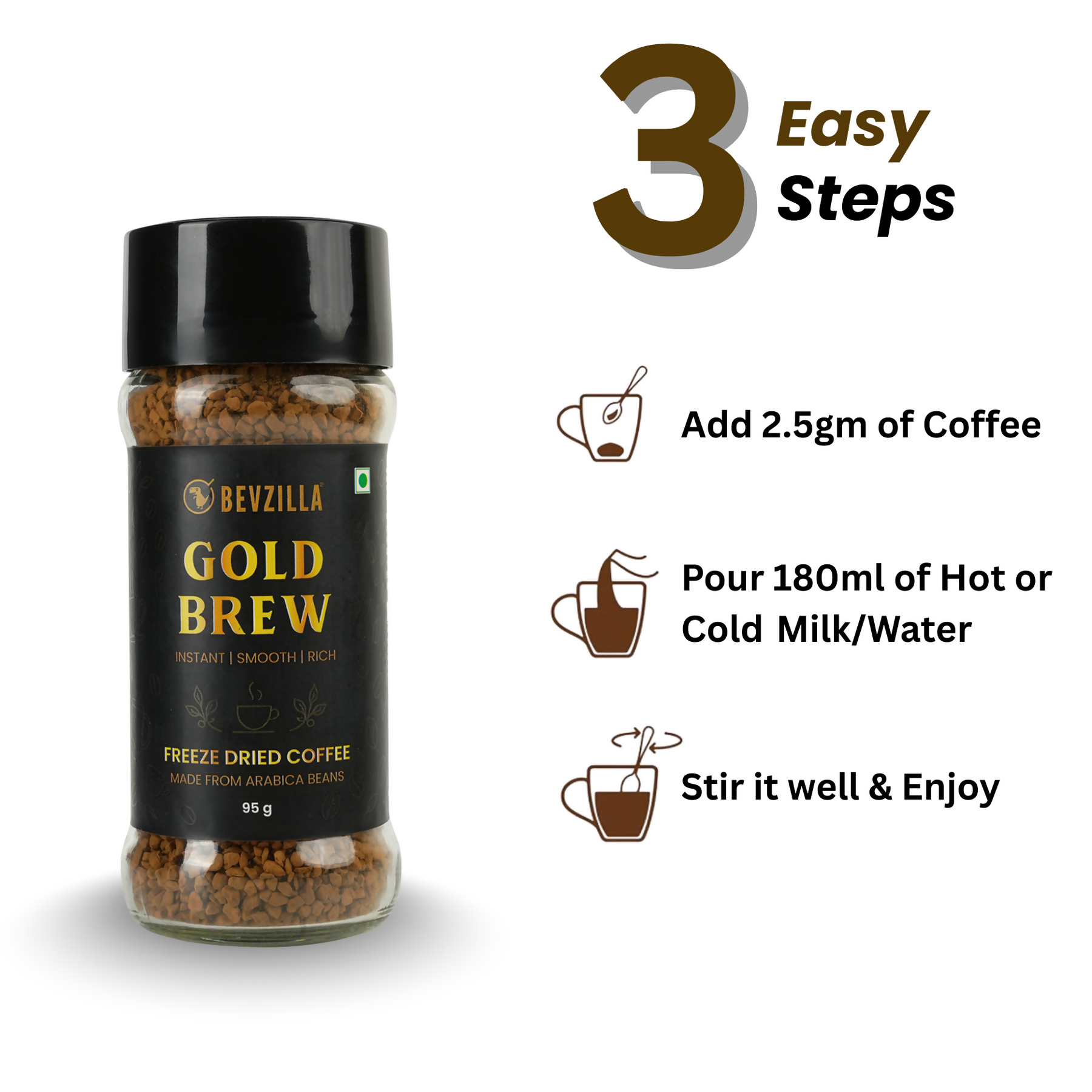 Bevzilla Gold Brew Instant Freeze Dried Coffee Powder | Grocsy