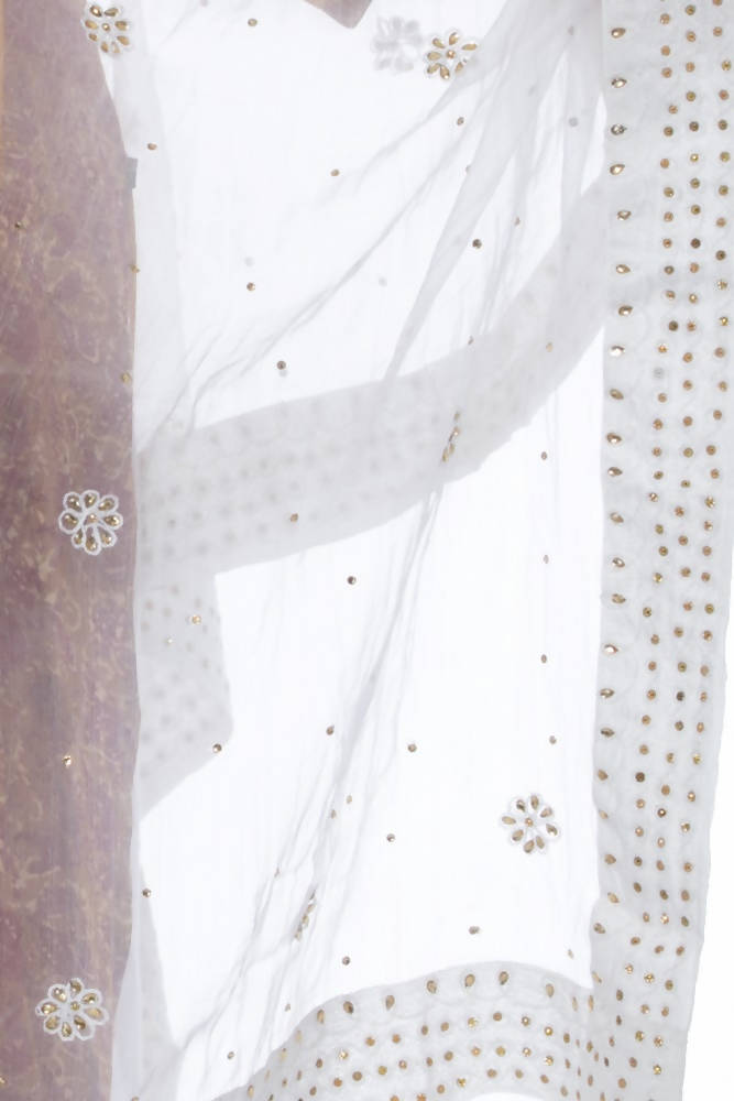Mominos Fashion White Orgenza Nug Embroidery Dupatta | Grocsy