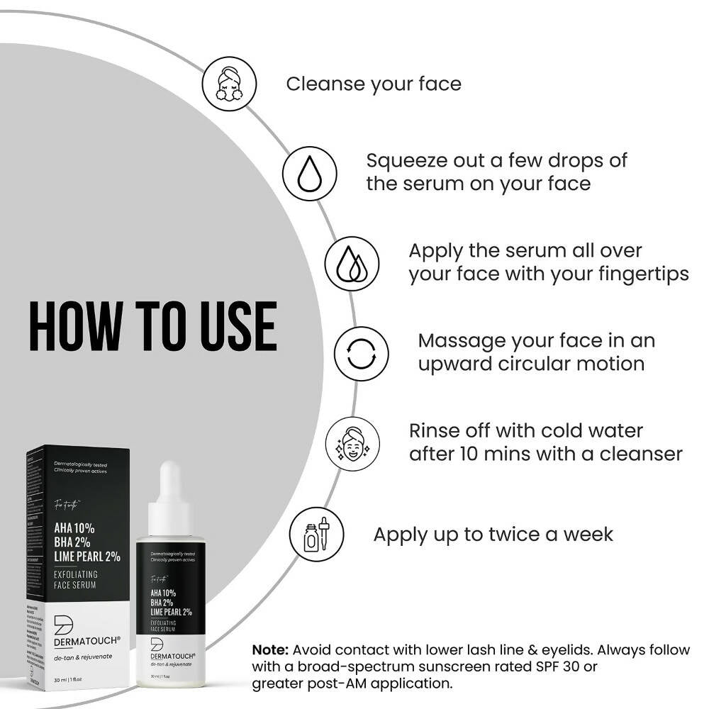 Dermatouch AHA 10%, BHA 2%, Lime Pearl 2% Exfoliating Face Serum | Grocsy