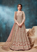 Anaita Peach Embroidered Net Anarkali Suit | Grocsy