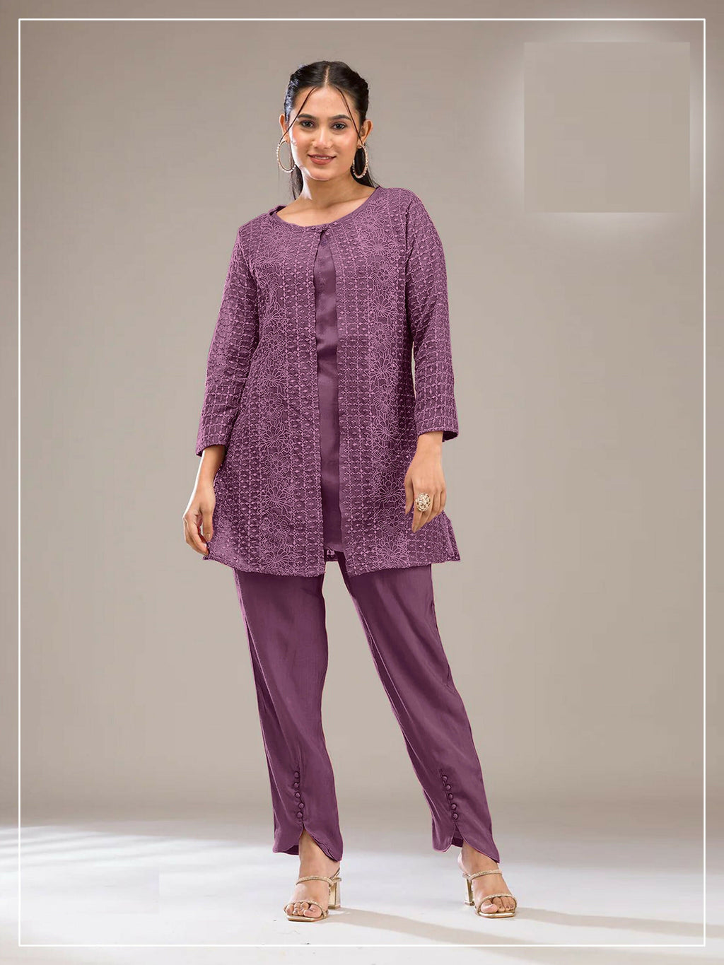Teeya Creation Onion Color Faux Georgette Party Wear Designer Co Ord Set | Grocsy