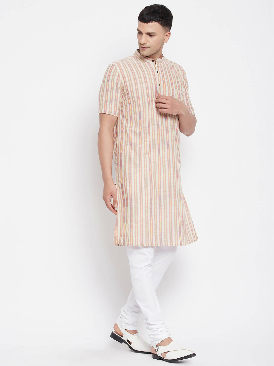 Even Apparels Yellow Pure Cotton Men's H/S Kurta With Band Collar | Grocsy