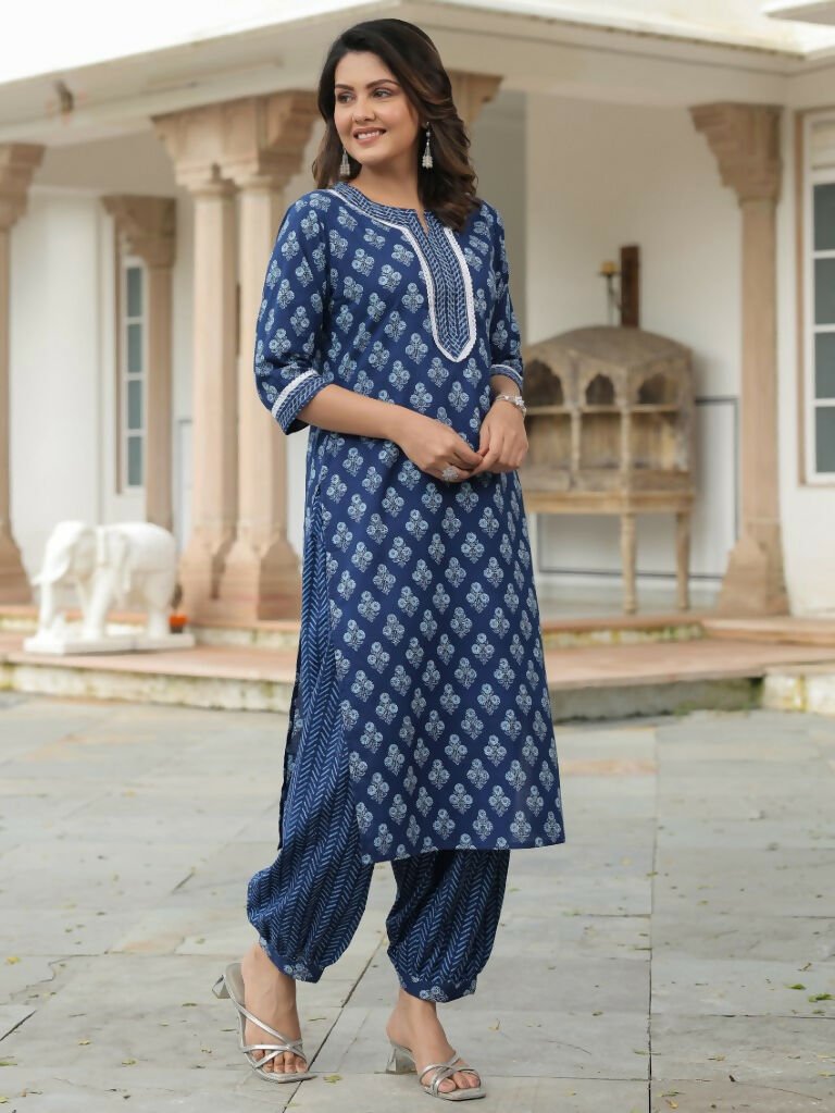 Aramya Straight Soft Cotton Floral Print Women's Kurta - Blue | Grocsy