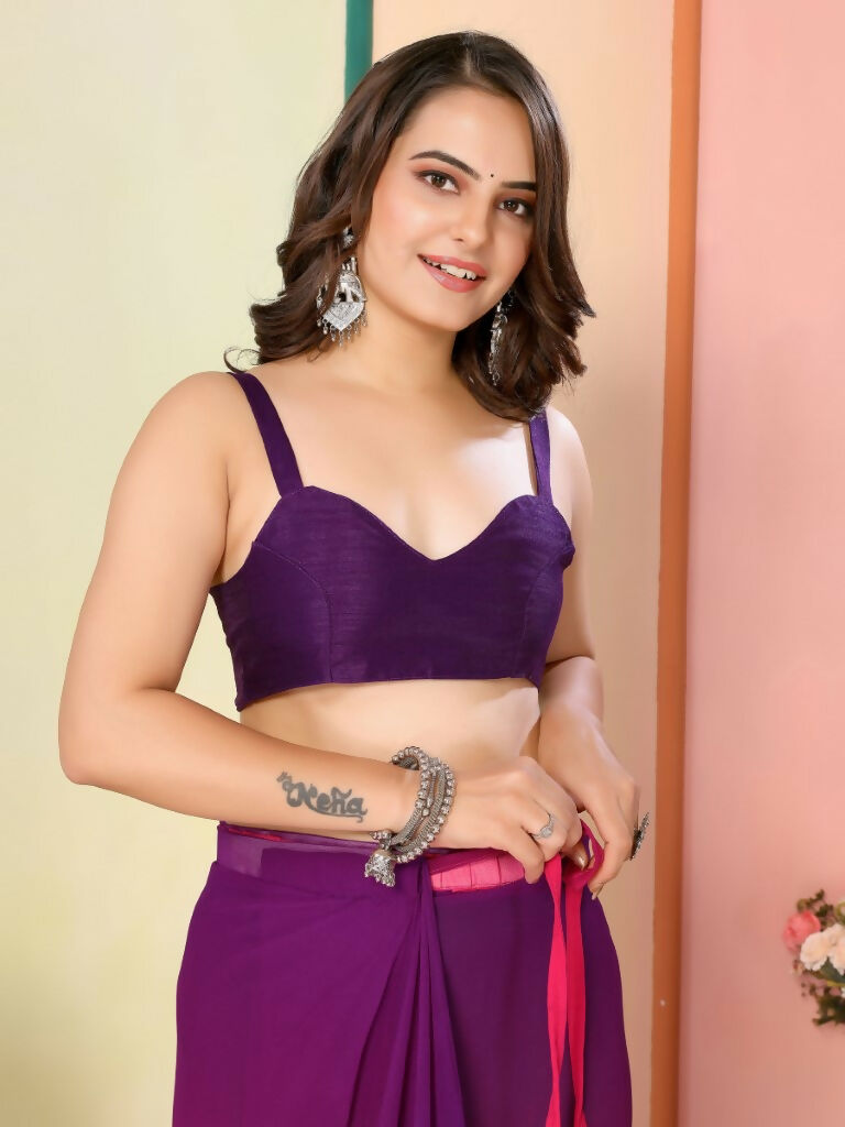 Purple Georgette Pedding Color Printed Ready To Wear Saree - Aalaya | Grocsy