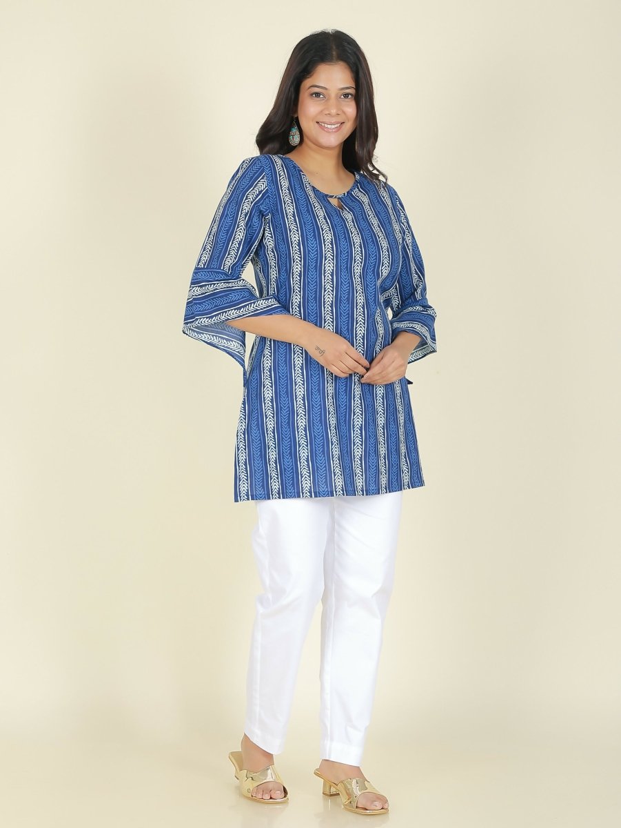 Aramya Blue Soft Cotton Striped Print Straight Kurta Set for Women | Grocsy